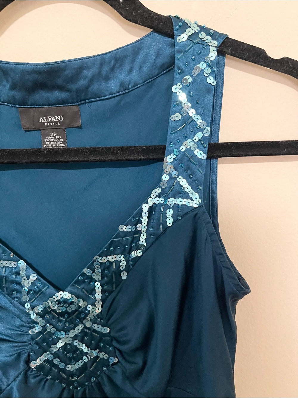 Y2K 2P Silk Sequin Empire Top Going Out Indie Sleaze Office Siren Teal Romantic - Picture 2 of 8